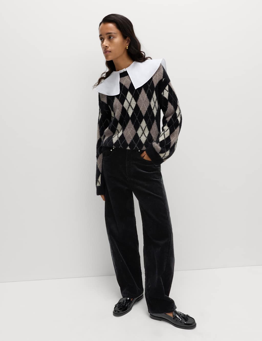 M&S Cotton Rich Cord Carrot Leg Trousers Black