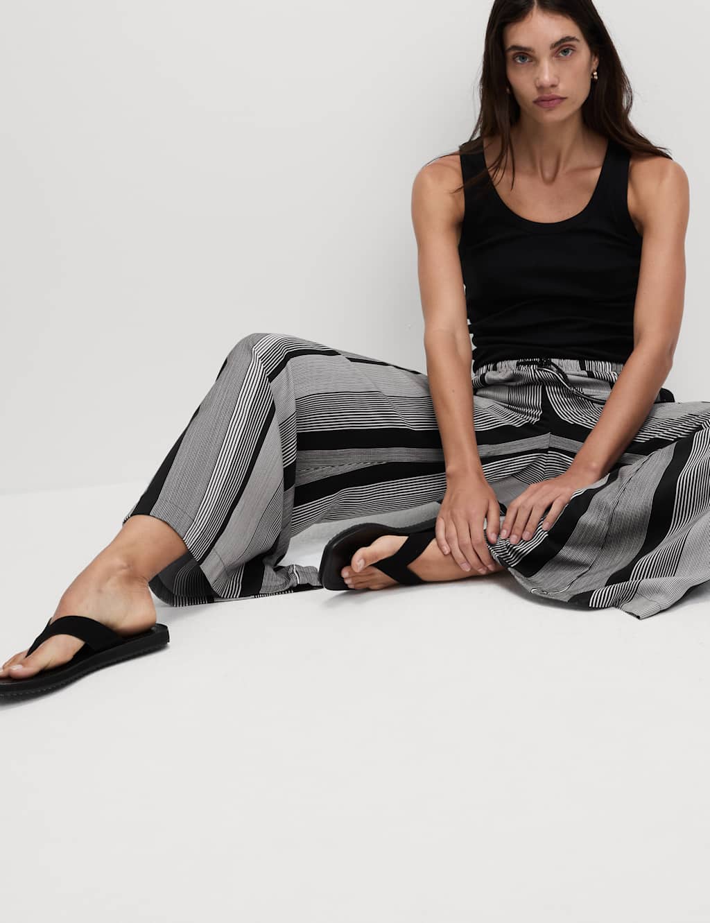 Twill Printed High Waisted Wide Leg Trousers