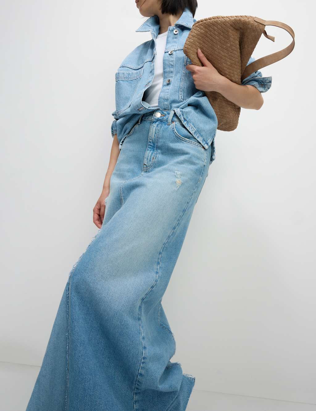 A-line plus size long denim skirts clearance