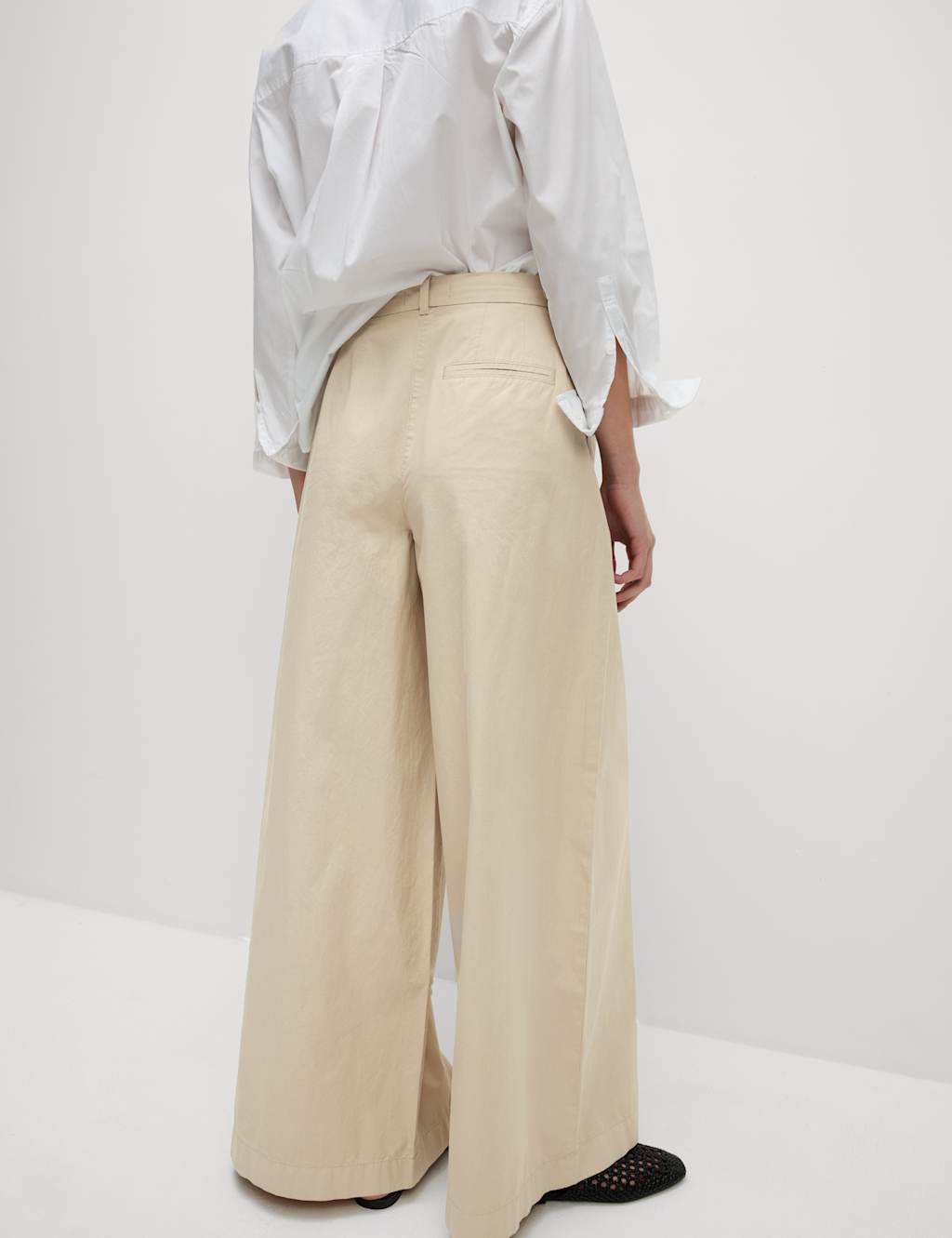 Pure Cotton Pleated Wide Leg Chinos