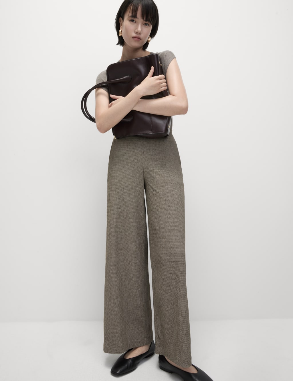 Textured Wide Leg Trousers