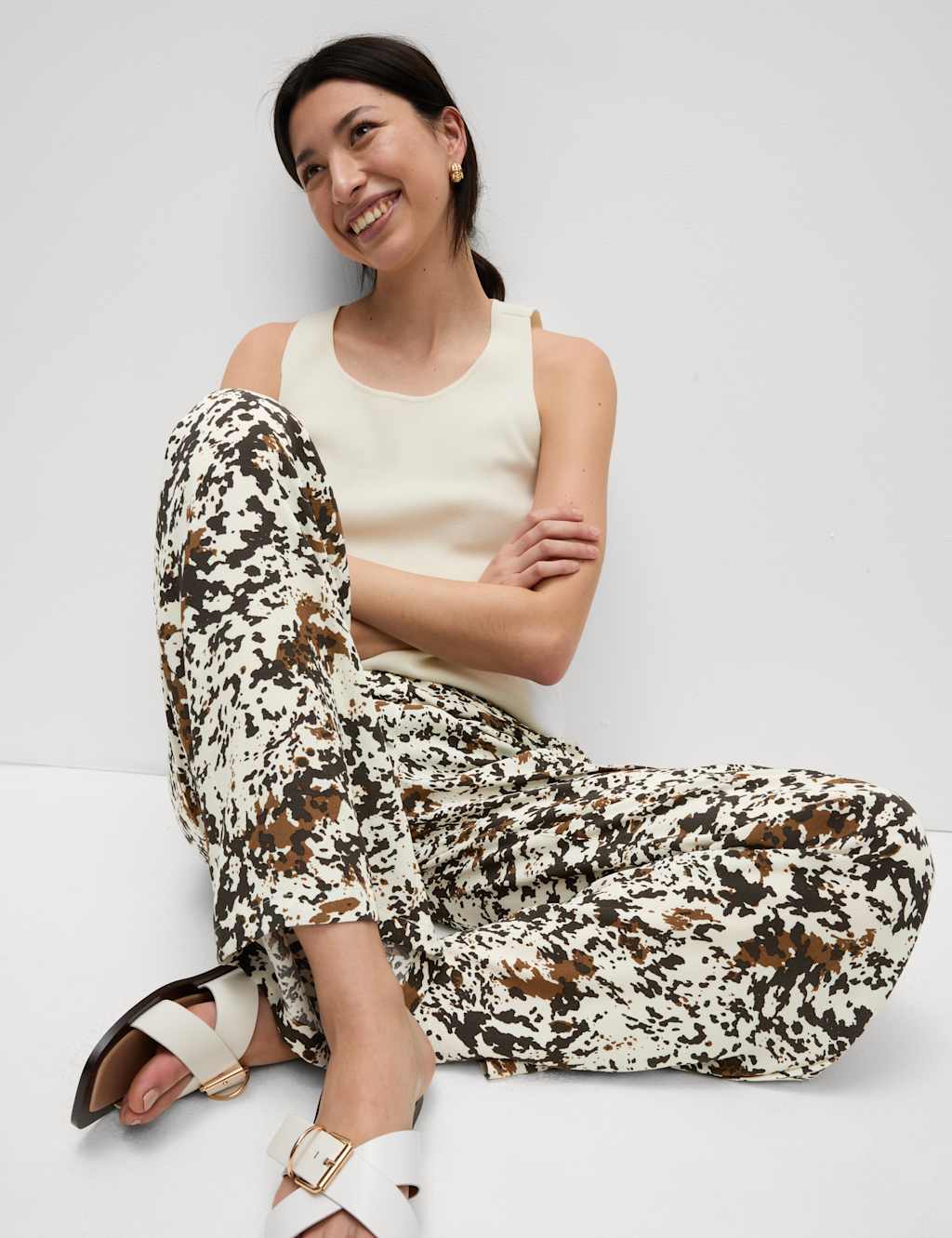 Animal Print Drawstring Wide Leg Trousers