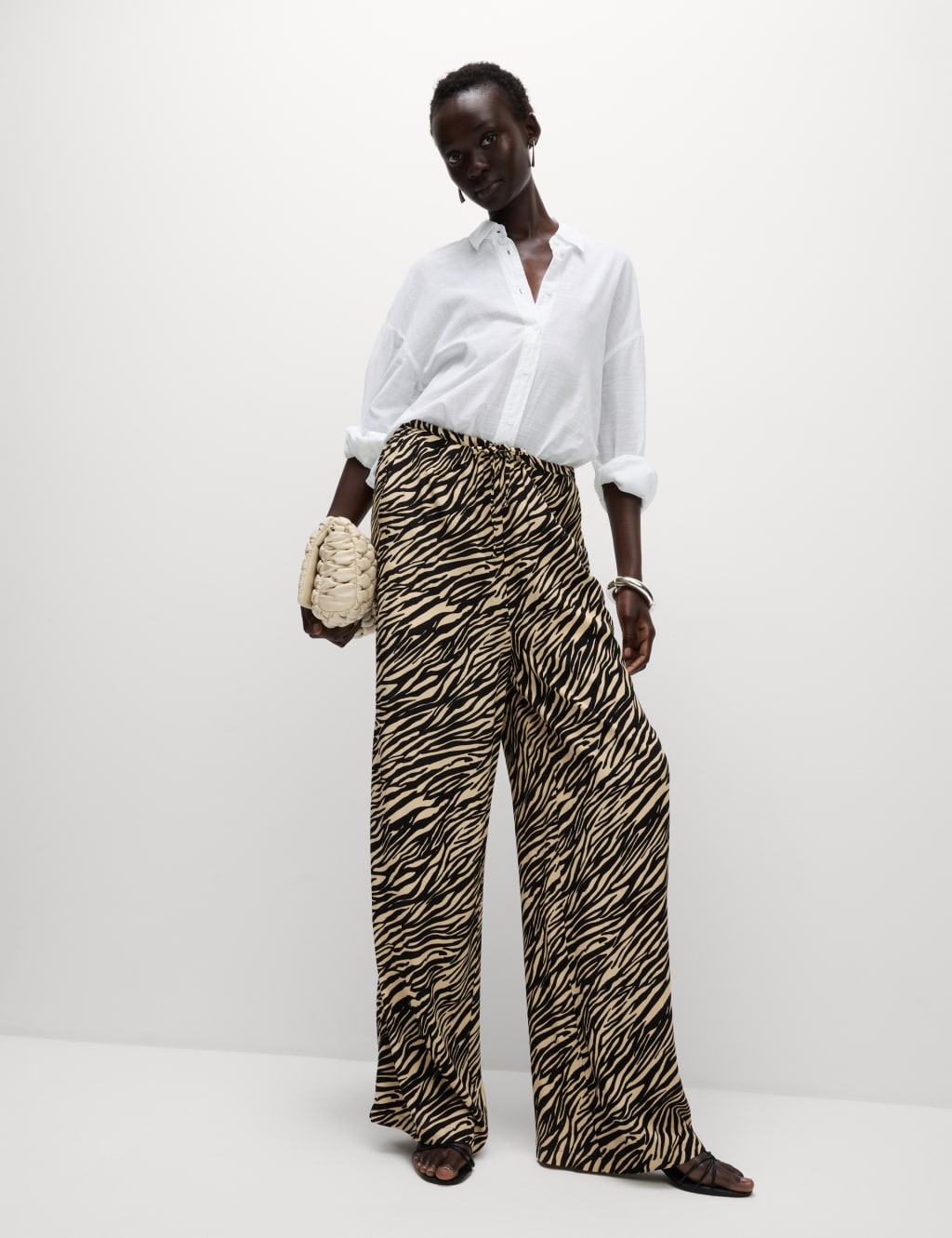 Animal Print Drawstring Wide Leg Trousers