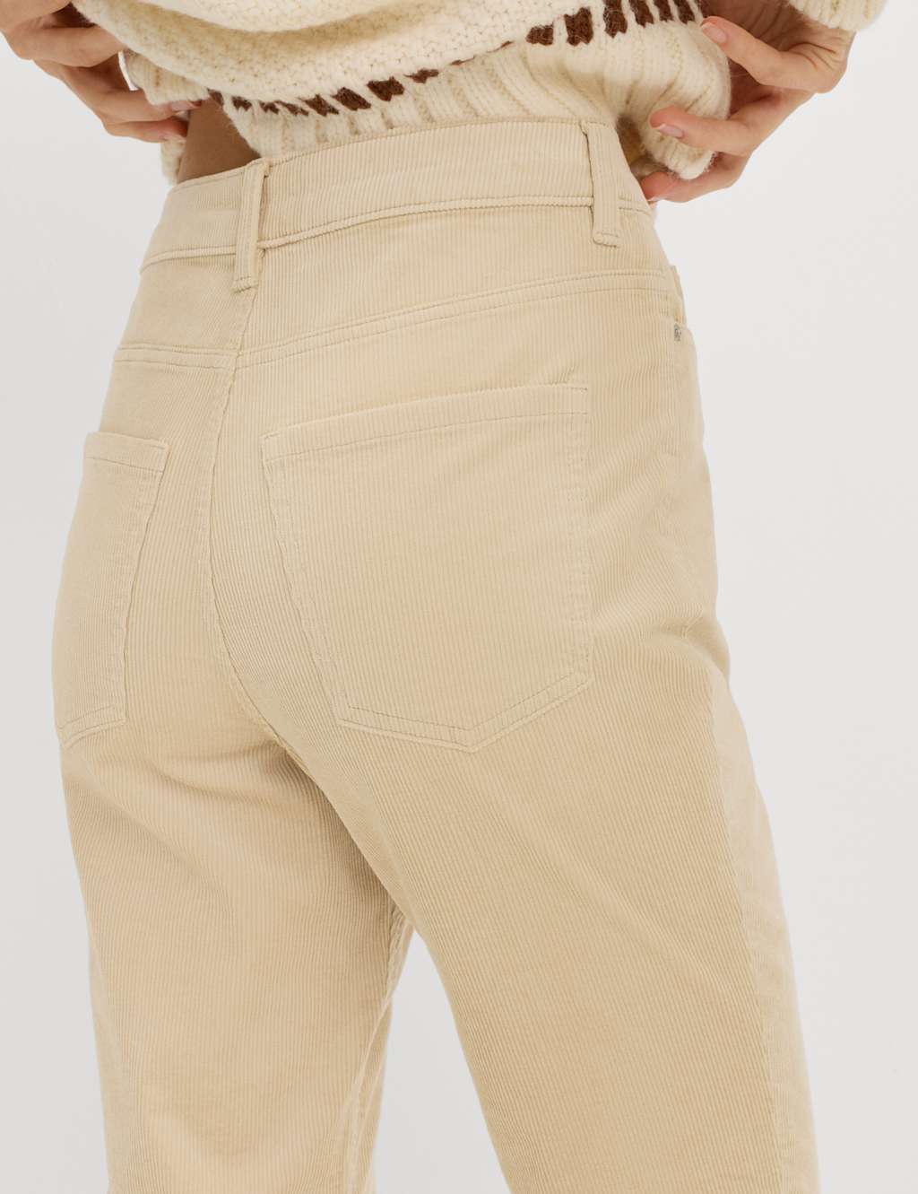 M&S Cotton Rich Cord Straight Leg Trousers with Modal Beige