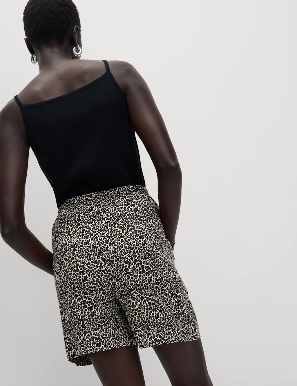 Printed Pure Twill High Waisted Shorts