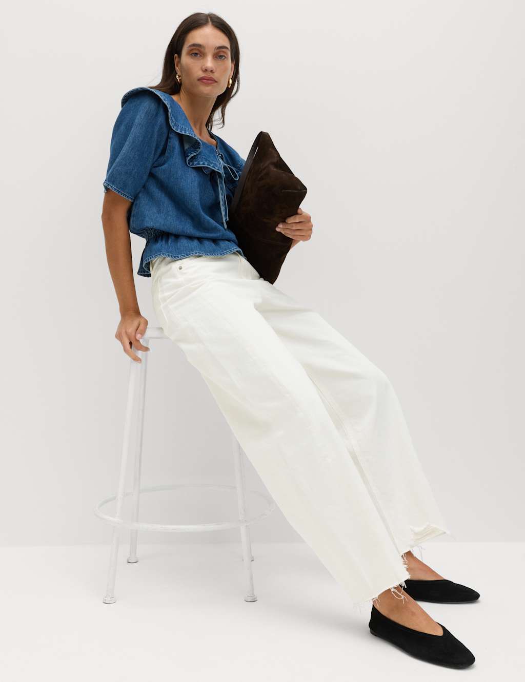 M&S Women's Mid Rise Barrel Jeans - 10 - Soft White