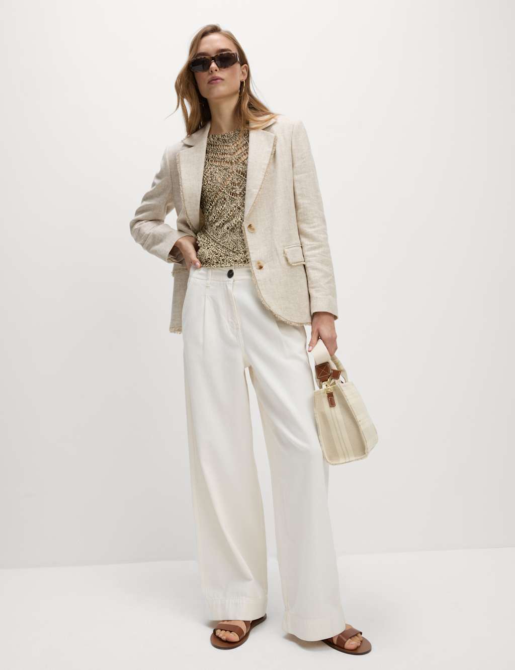 Cotton Rich Slouchy Wide Leg Trousers