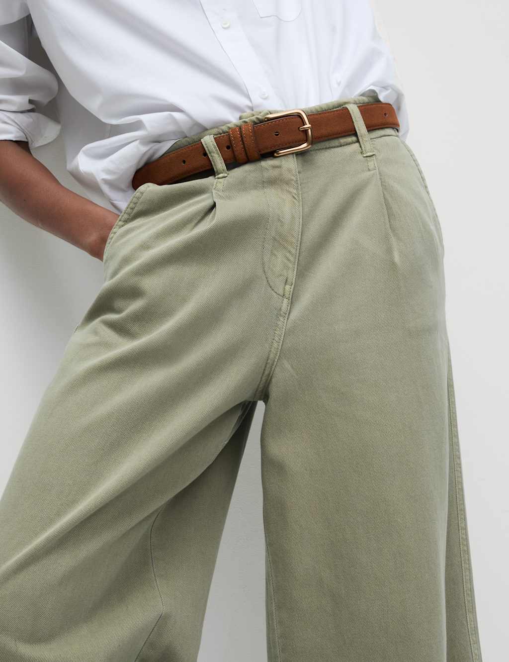 Cotton Rich Slouchy Wide Leg Trousers