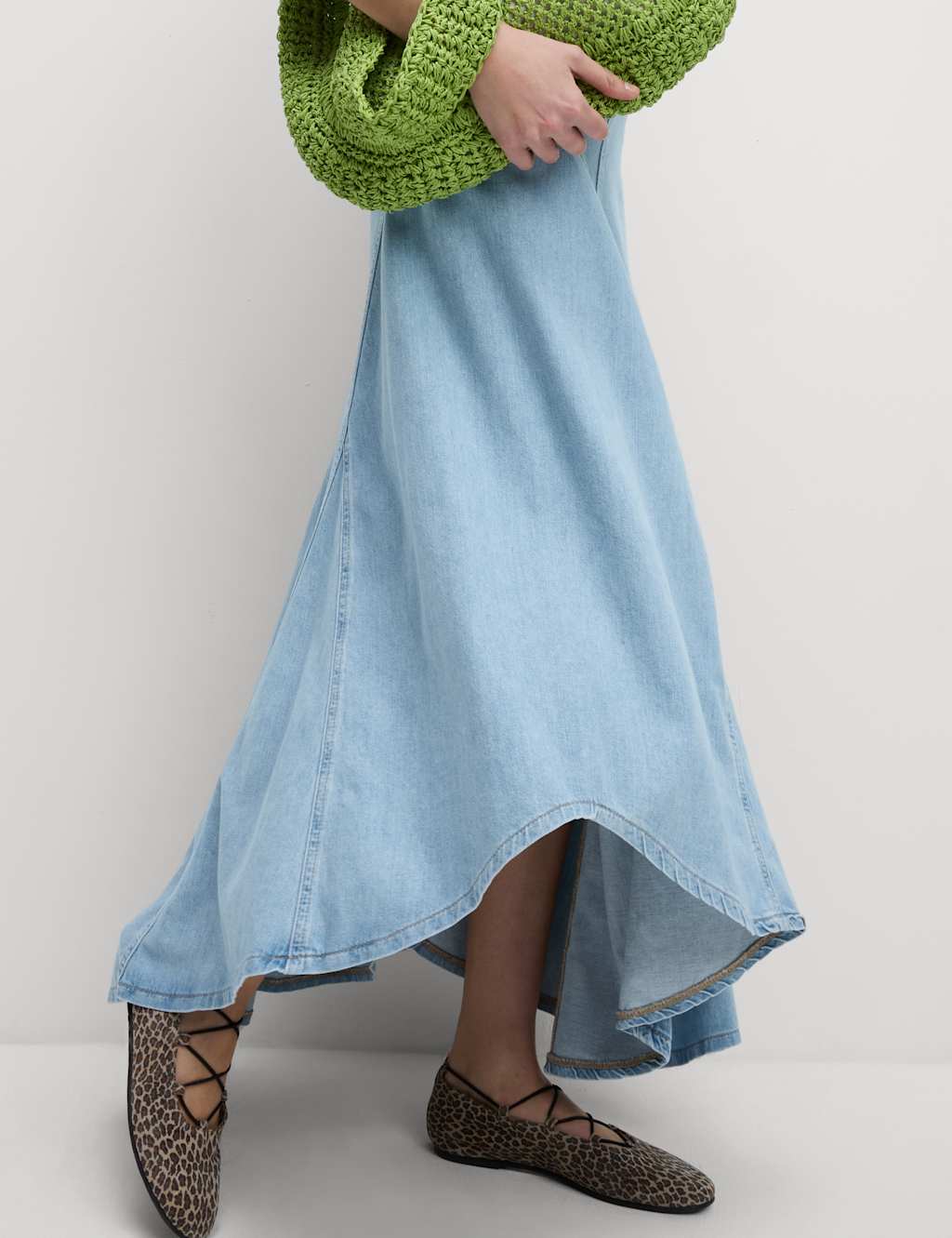Denim High Waisted Maxi Asymmetric Skirt