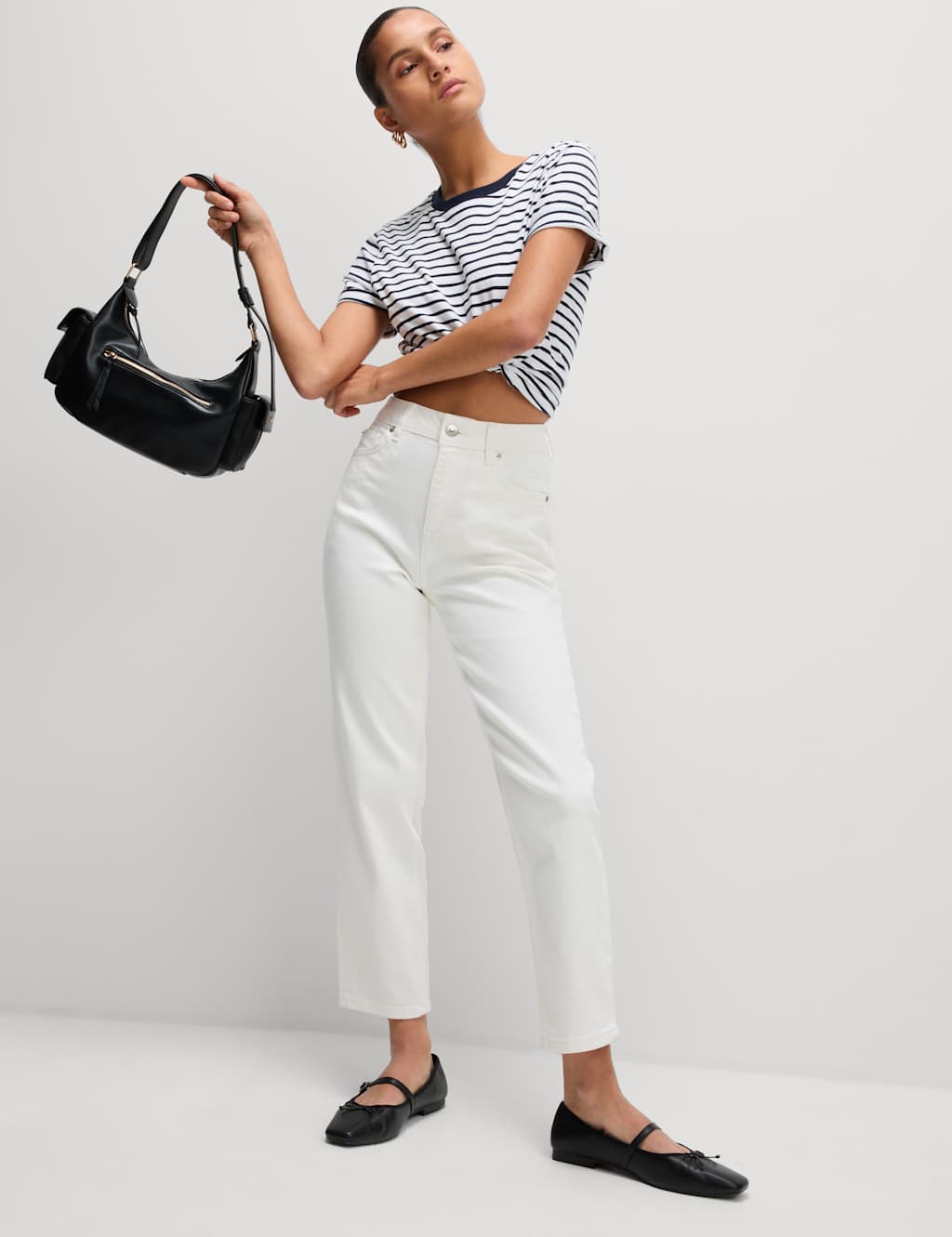 High Waisted Cropped Slim Fit Jeans