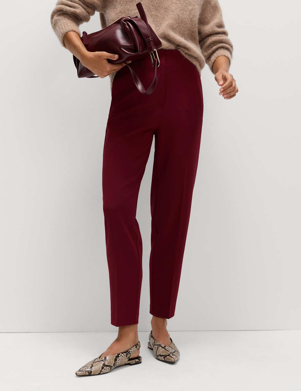 M&S Tapered Ankle Grazer Trousers Wine