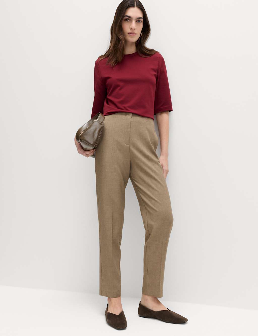 M&S Women's Tapered Ankle Grazer Trousers - 16 - Stone