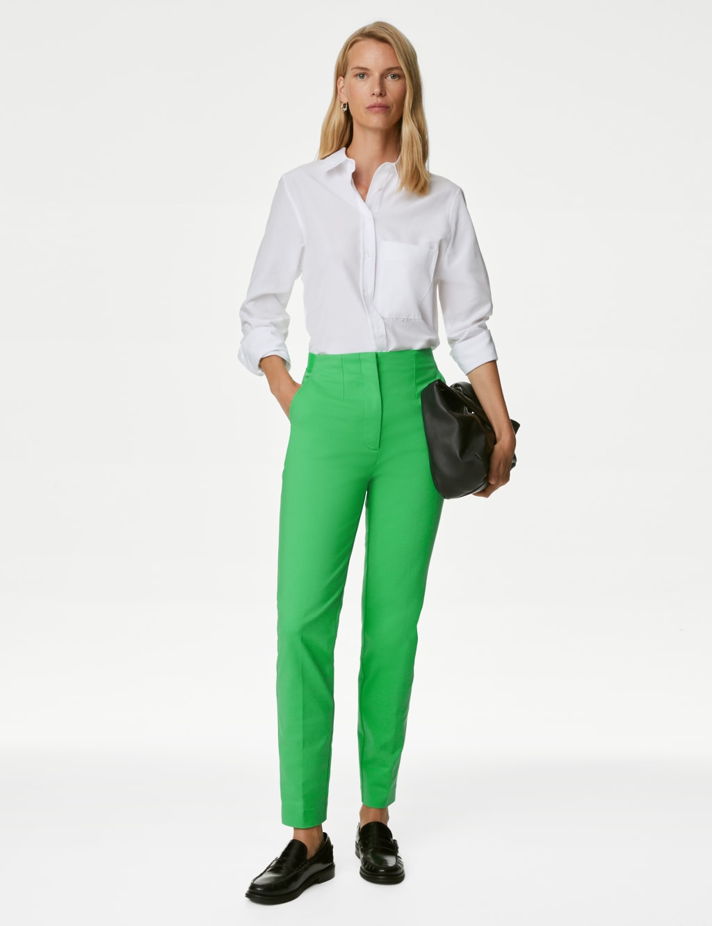 M&S Cotton Blend Slim Fit Ankle Grazer Trousers Acid Green