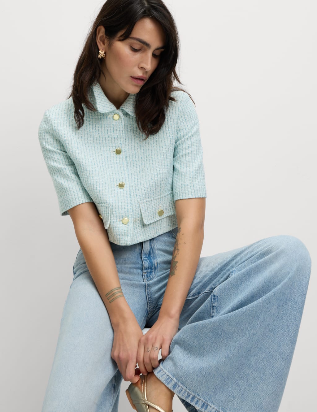 Cotton Rich Striped Short Jacket