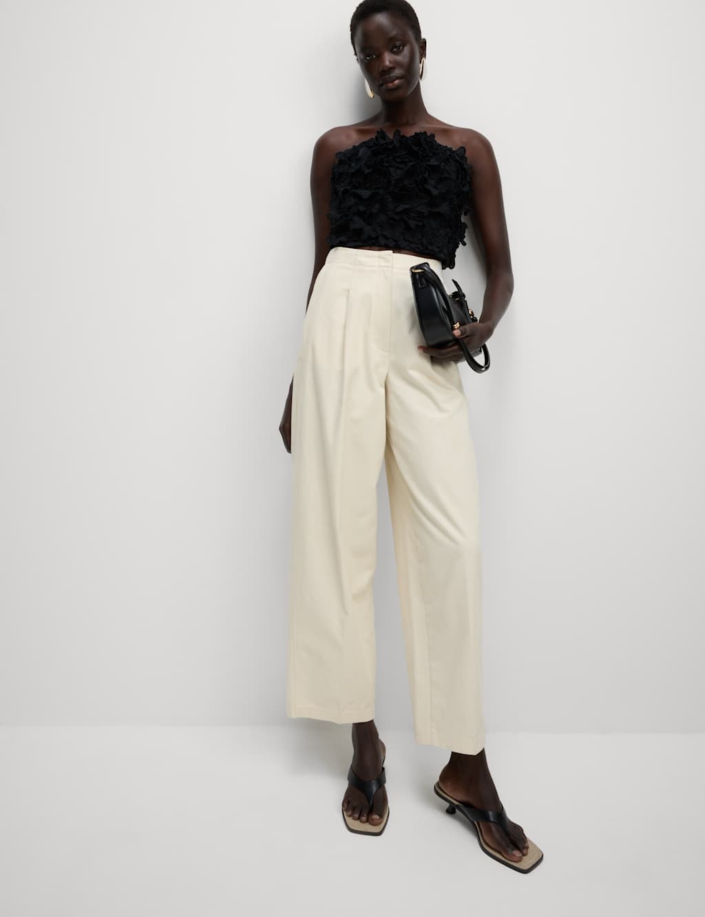Pure Cotton Twill Barrel Leg Trousers