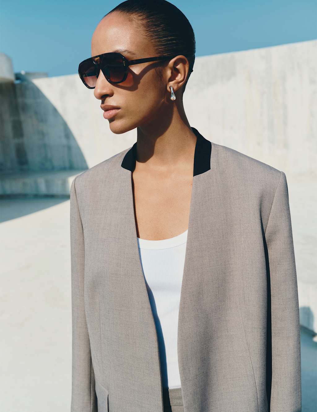 M&S Women's Collarless Relaxed Blazer - 16 - Light Grey