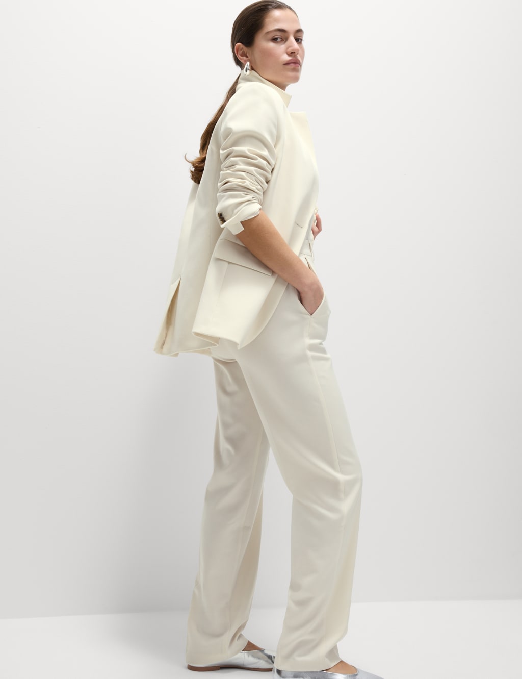 Woven Straight Leg Trousers with Stretch
