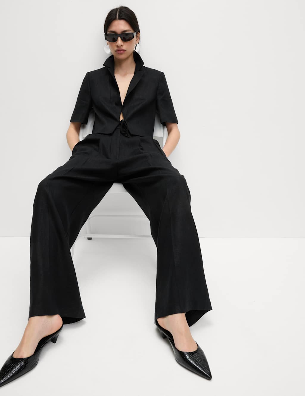Linen Rich Twill Wide Leg Trousers