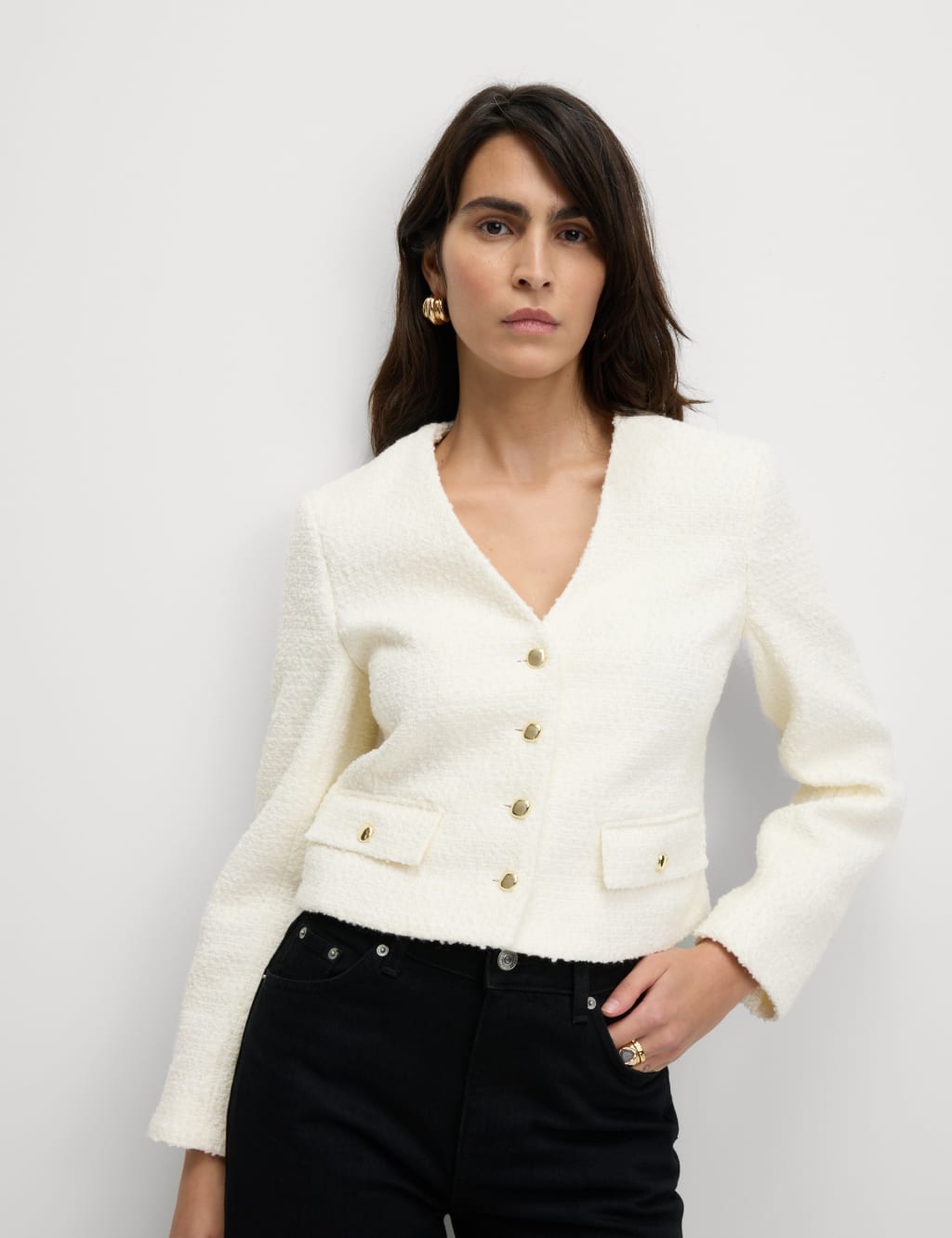 V Neck Jacket with Wool