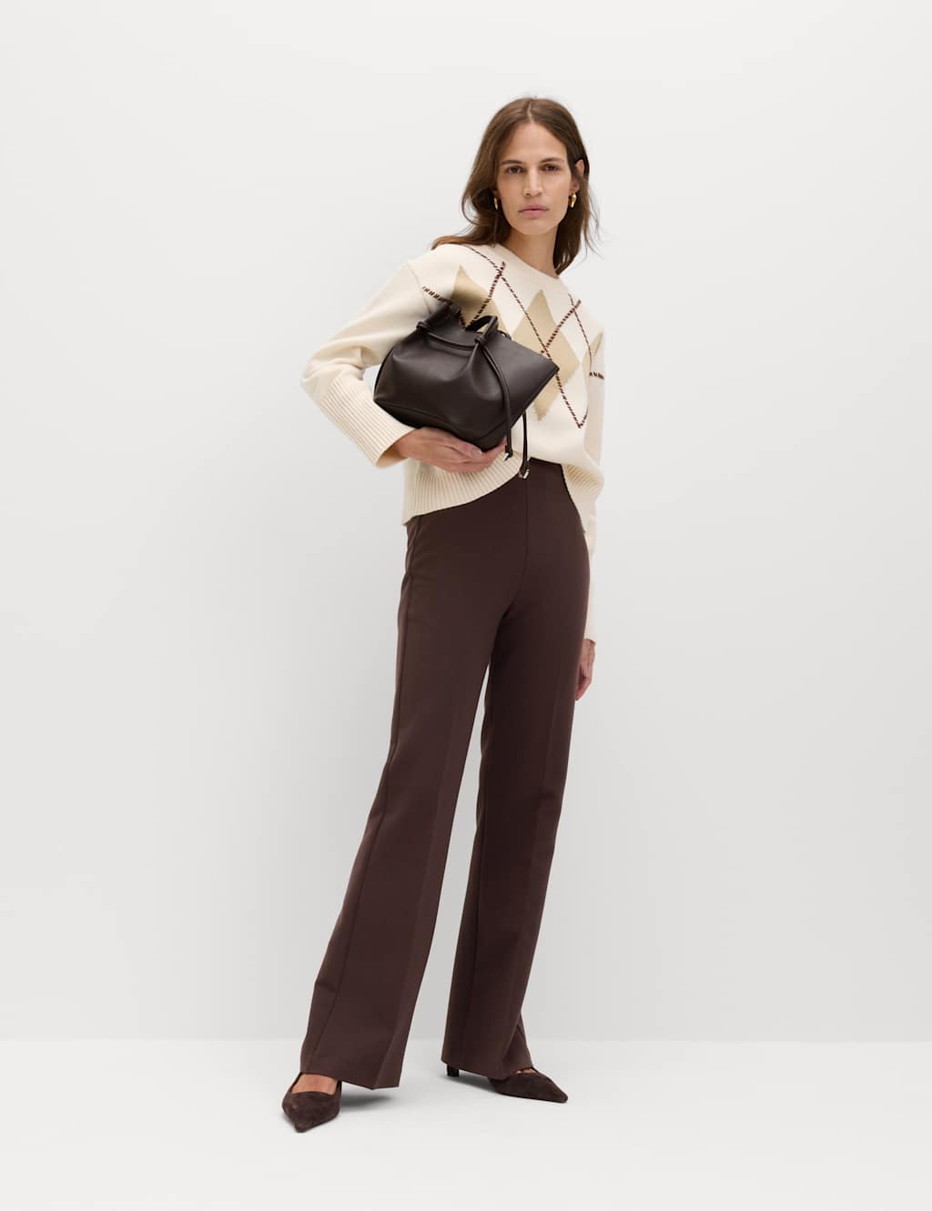 M&S Women's Slim Side Zip Flared Trousers - 22 - Bitter Chocolate