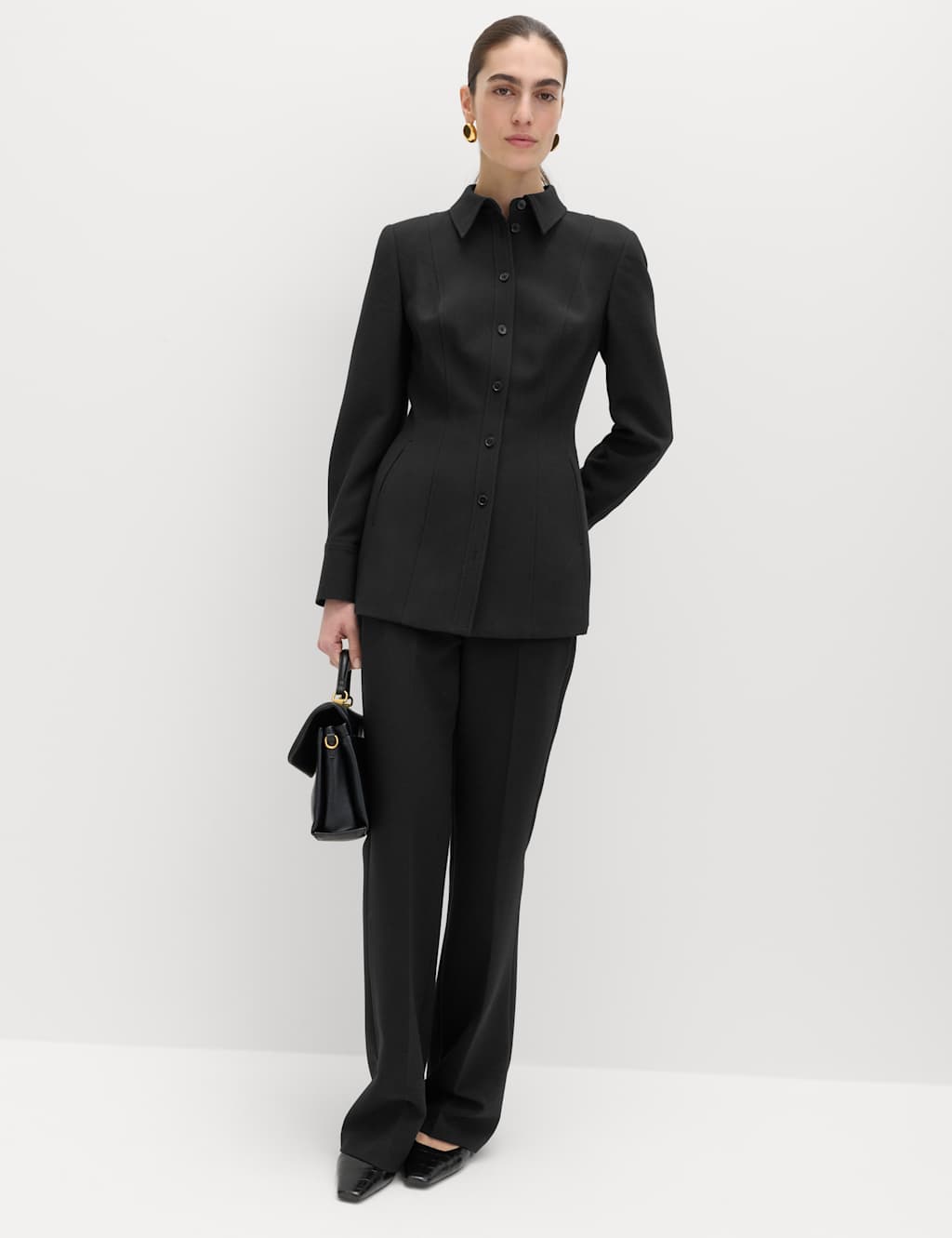 M&S Women's Slim Side Zip Flared Trousers - 24 - Black