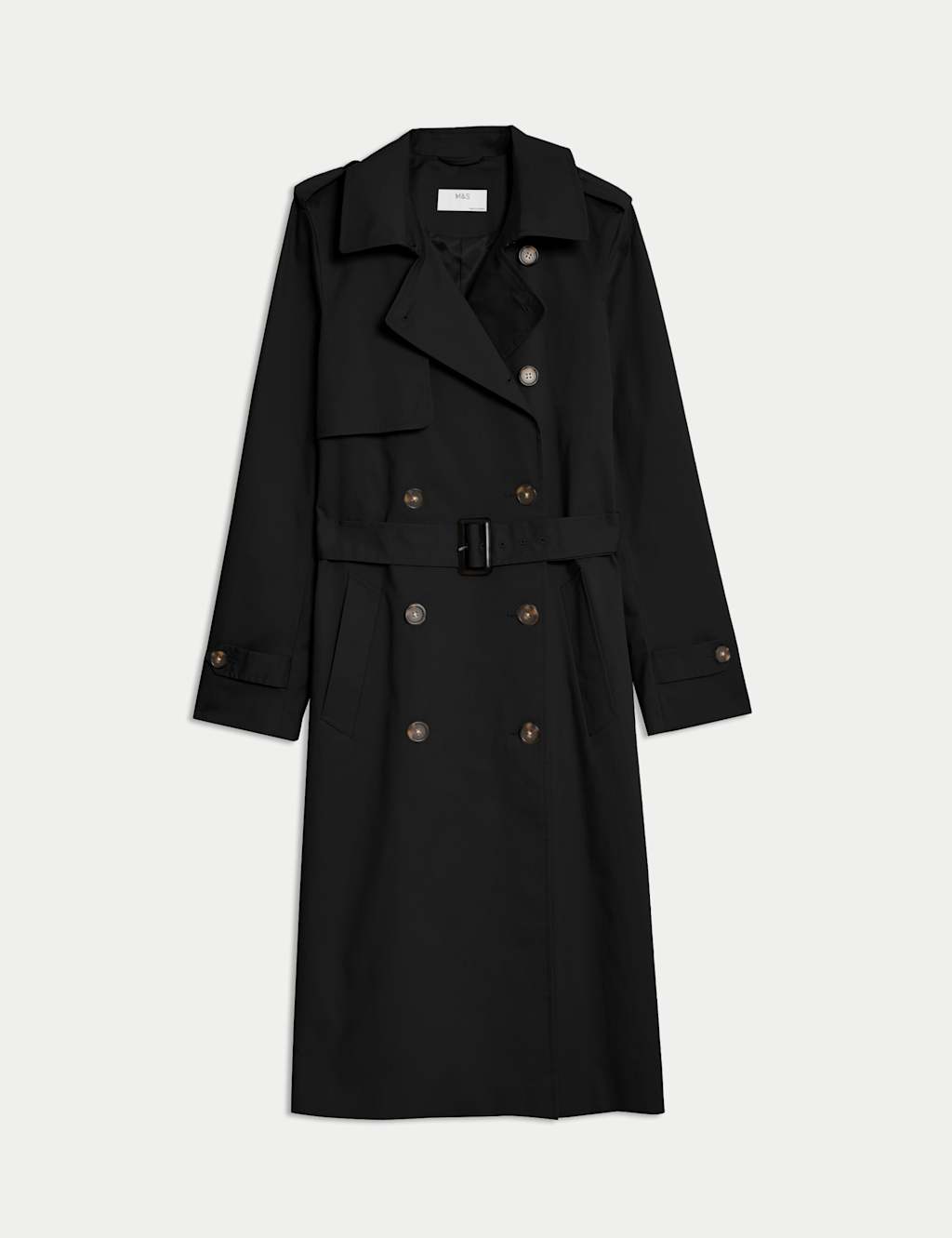 M&S Cotton Rich Belted Longline Trench Coat Black