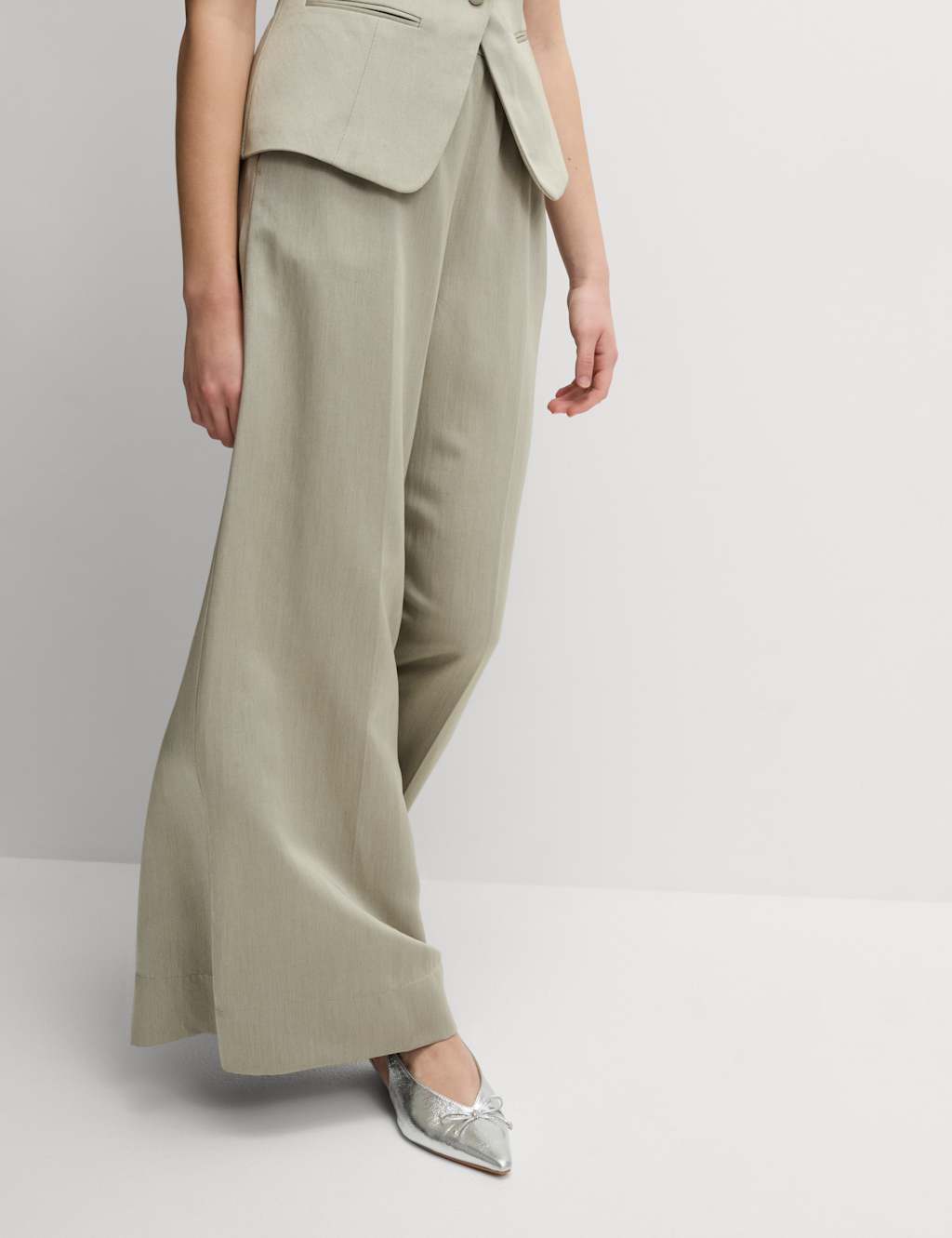 Linen Blend Twill Palazzo Trousers