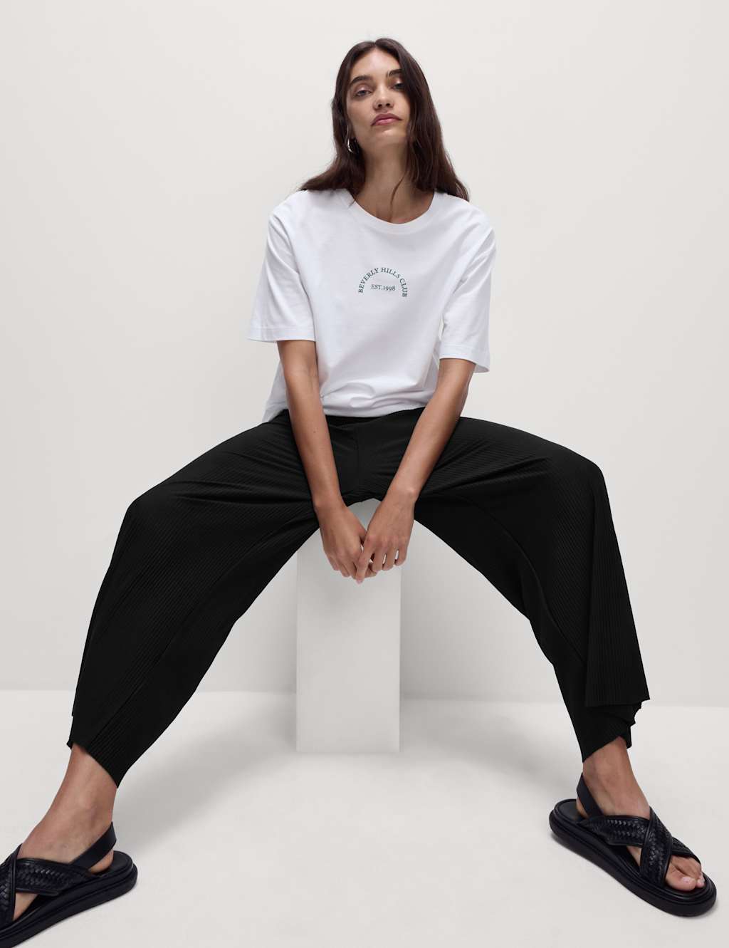 Plisse Wide Leg Cropped Trousers