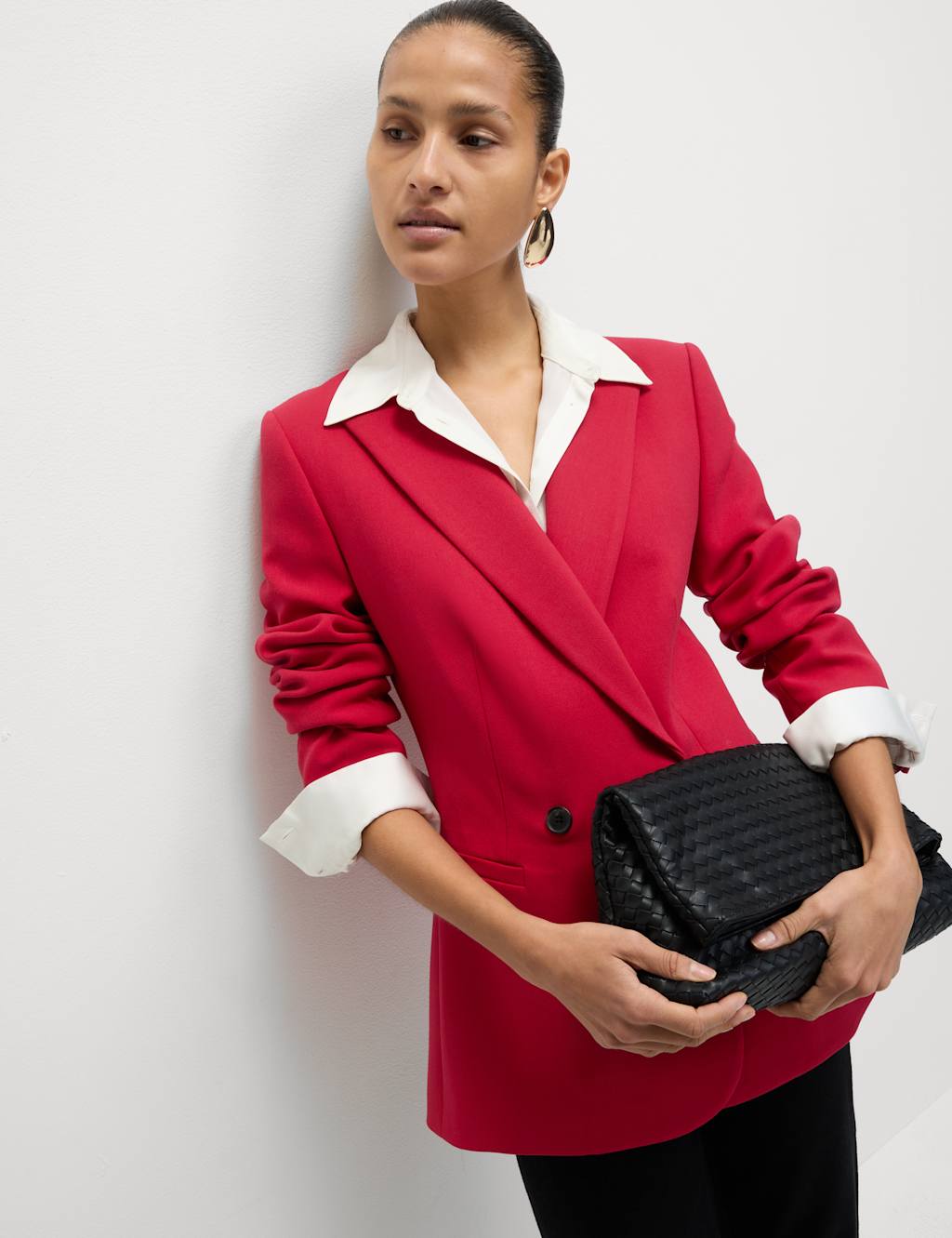 M&S Crepe Tailored Double Breasted Blazer Bright Red