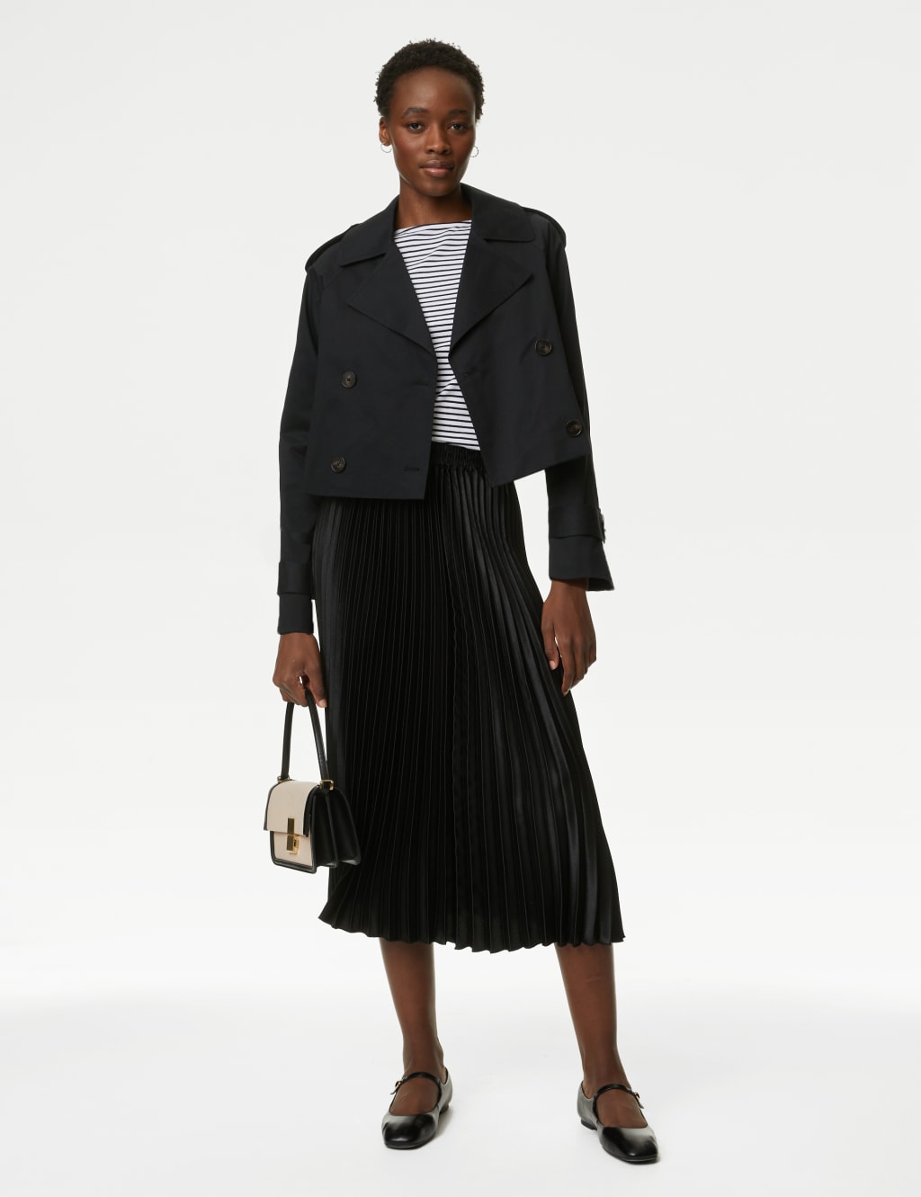 M&S Cotton Rich Stormwear Short Trench Coat Black