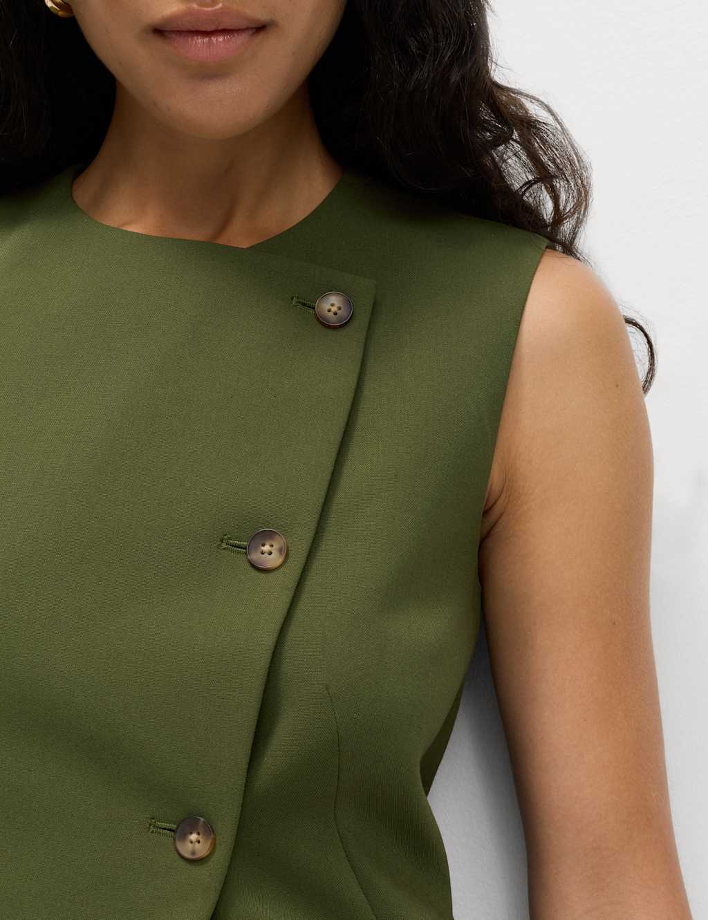 M&S Panelled Asymmetric Waistcoat Olive