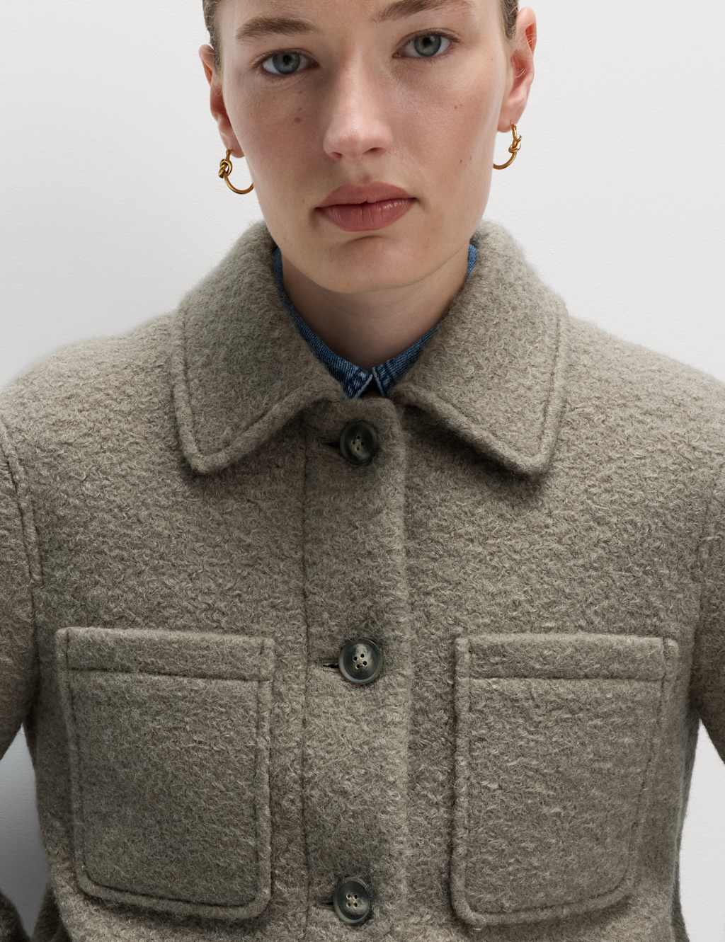 M&S Textured Collared Bomber Jacket Mocha