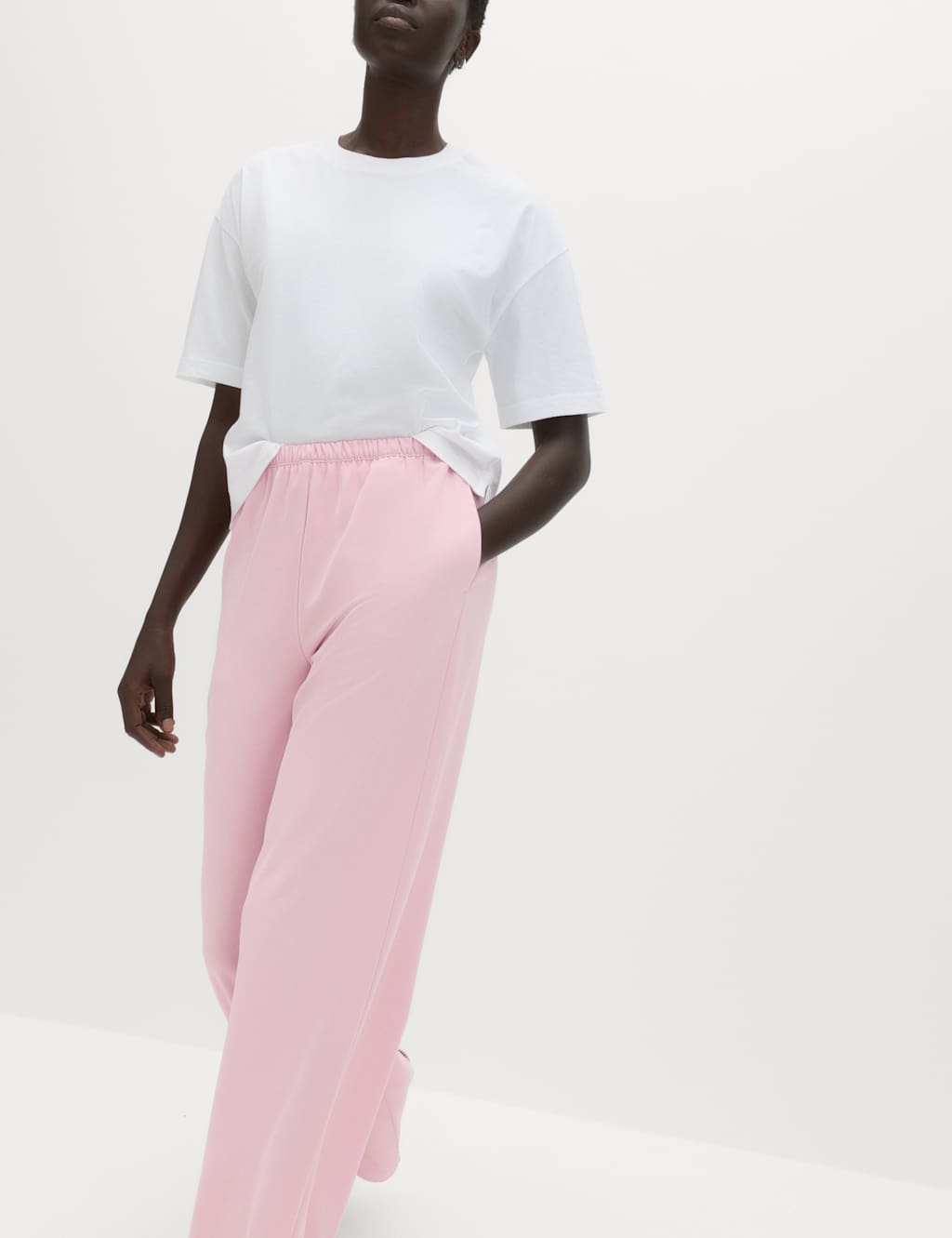 M&S Women's Crepe Elasticated Waist Wide Leg Trousers - 18 - Pink