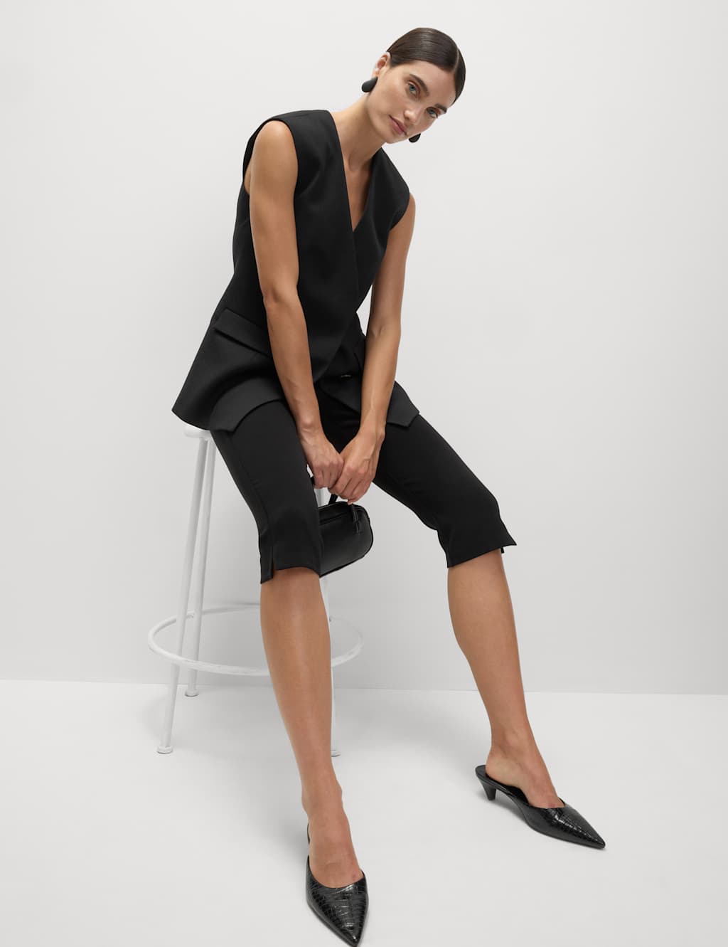 M&S Slim Fit Cropped Trousers Black