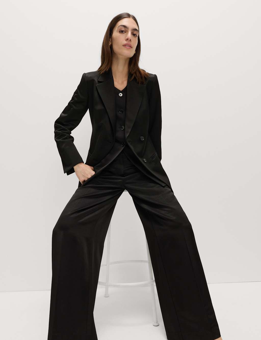 M&S Satin Waisted Blazer Black