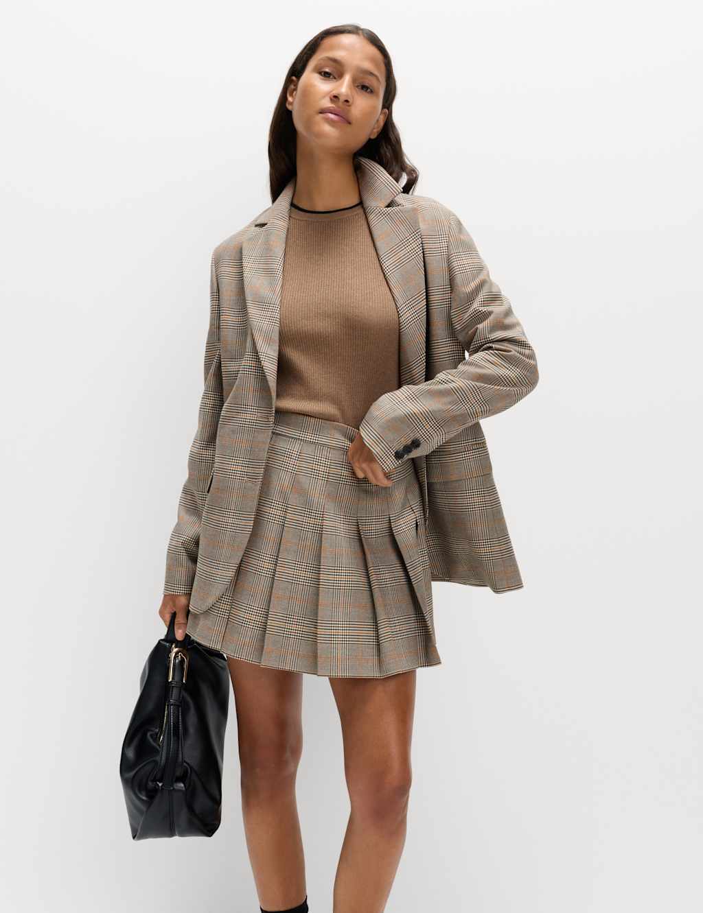 M&S Checked Single Breasted Blazer Brown Mix