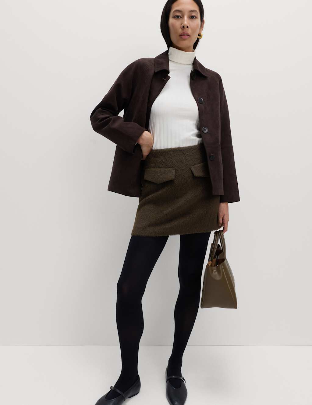 M&S Brushed Mini A-Line Skirt with Wool Chocolate