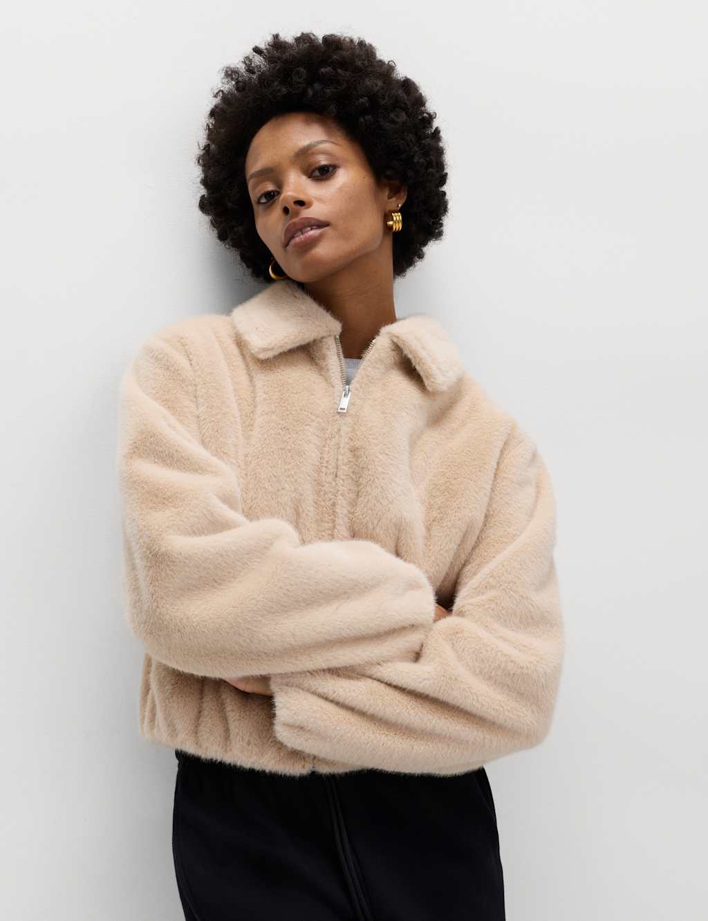 M&S Faux Fur Collared Jacket Neutral