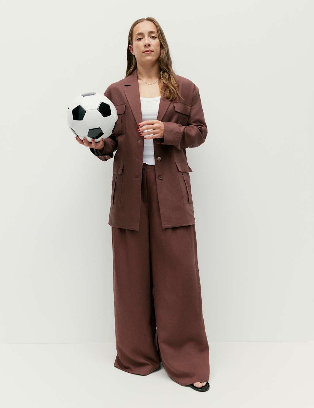 M&S Women's Pleated Utility Palazzo Trousers with Linen - 22 - Raisin