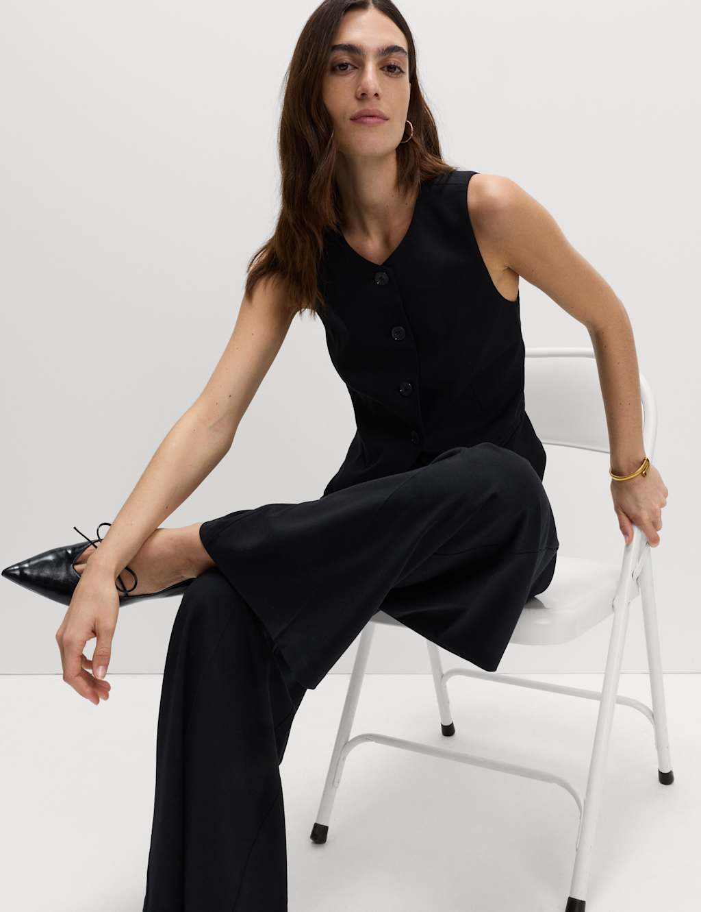 M&S Collarless Button-Through Waistcoat Black