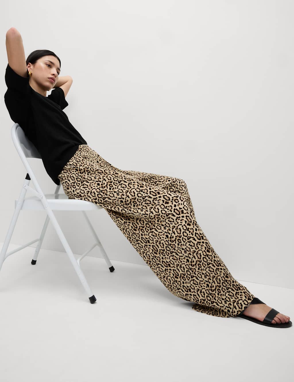 Animal Print Plisse Wide Leg Trousers