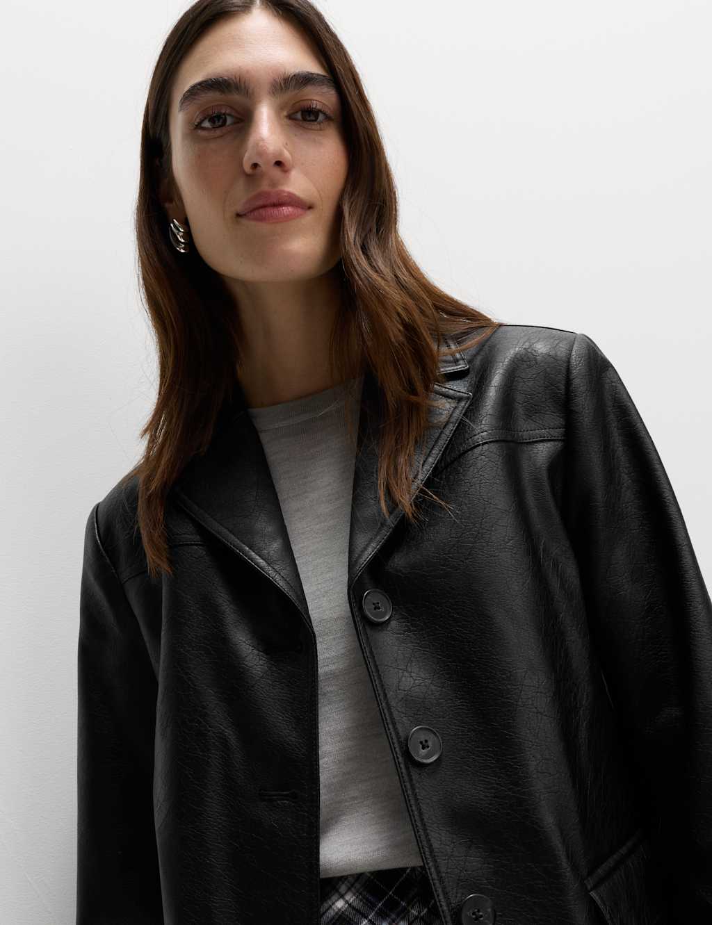 M&S Cracked Single Breasted Blazer Coat Black