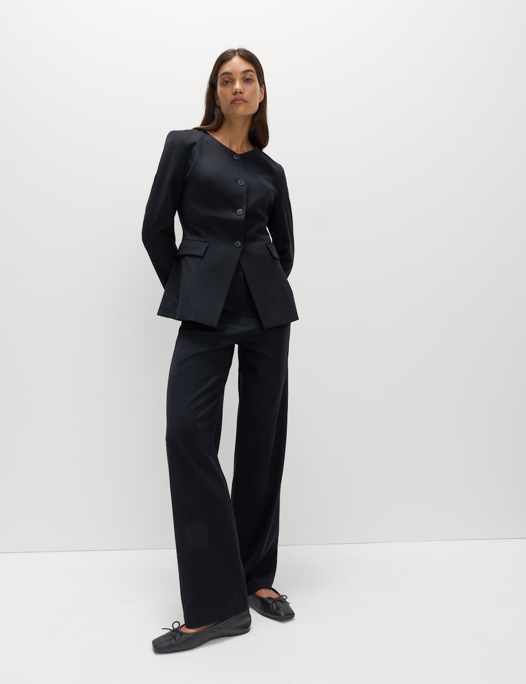 M&S Straight Leg Trousers with Stretch Black