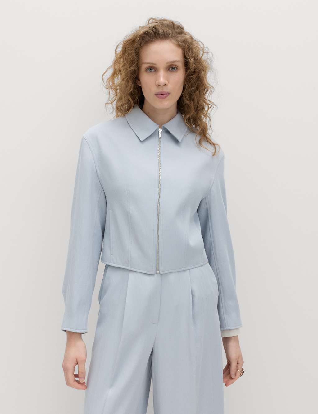 M&S Women's Zip Through Jacket with Linen - 24 - Chambray