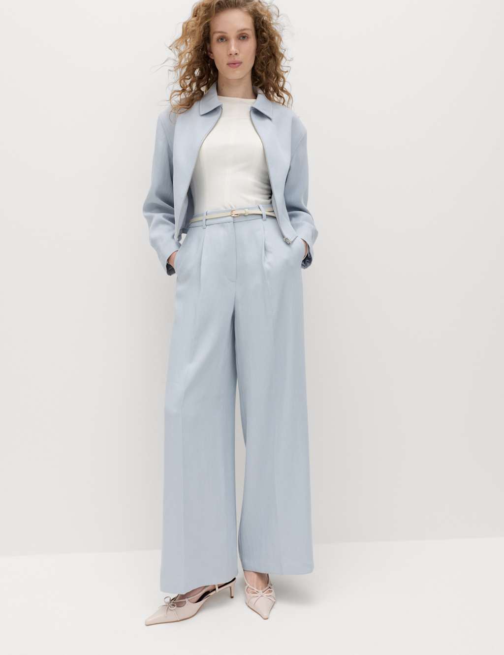M&S Women's Relaxed Trousers with Linen - 22 - Chambray
