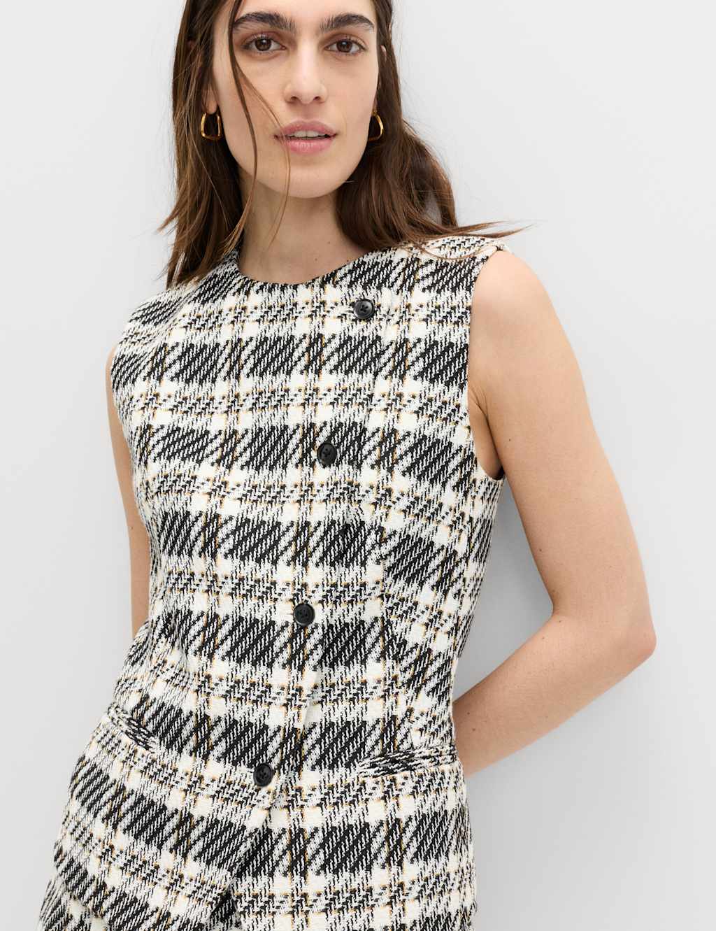 M&S Women's Tailored Checked Asymmetric Single Breasted Waistcoat - 10 - Blue Mix