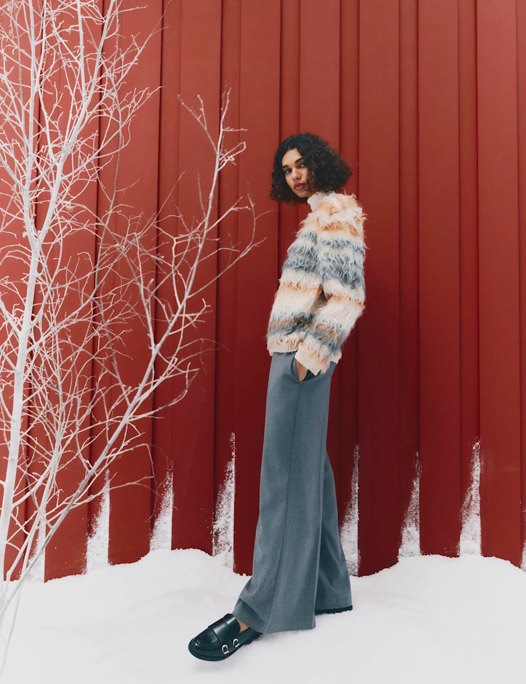 M&S Flannel Wide Leg Trousers Grey