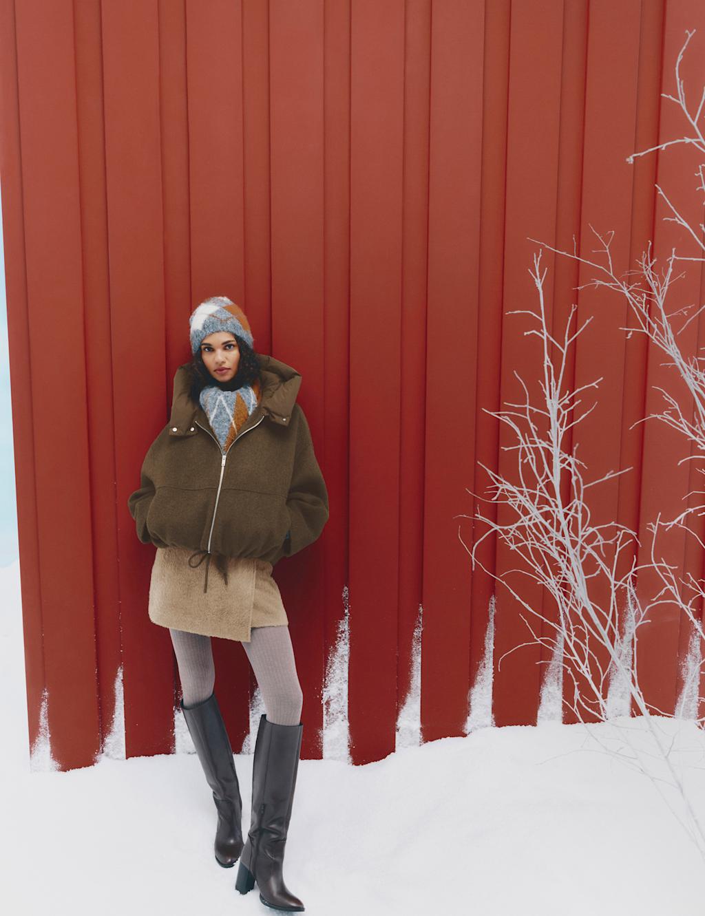 M&S Brushed Mini Wrap Skirt with Wool Neutral