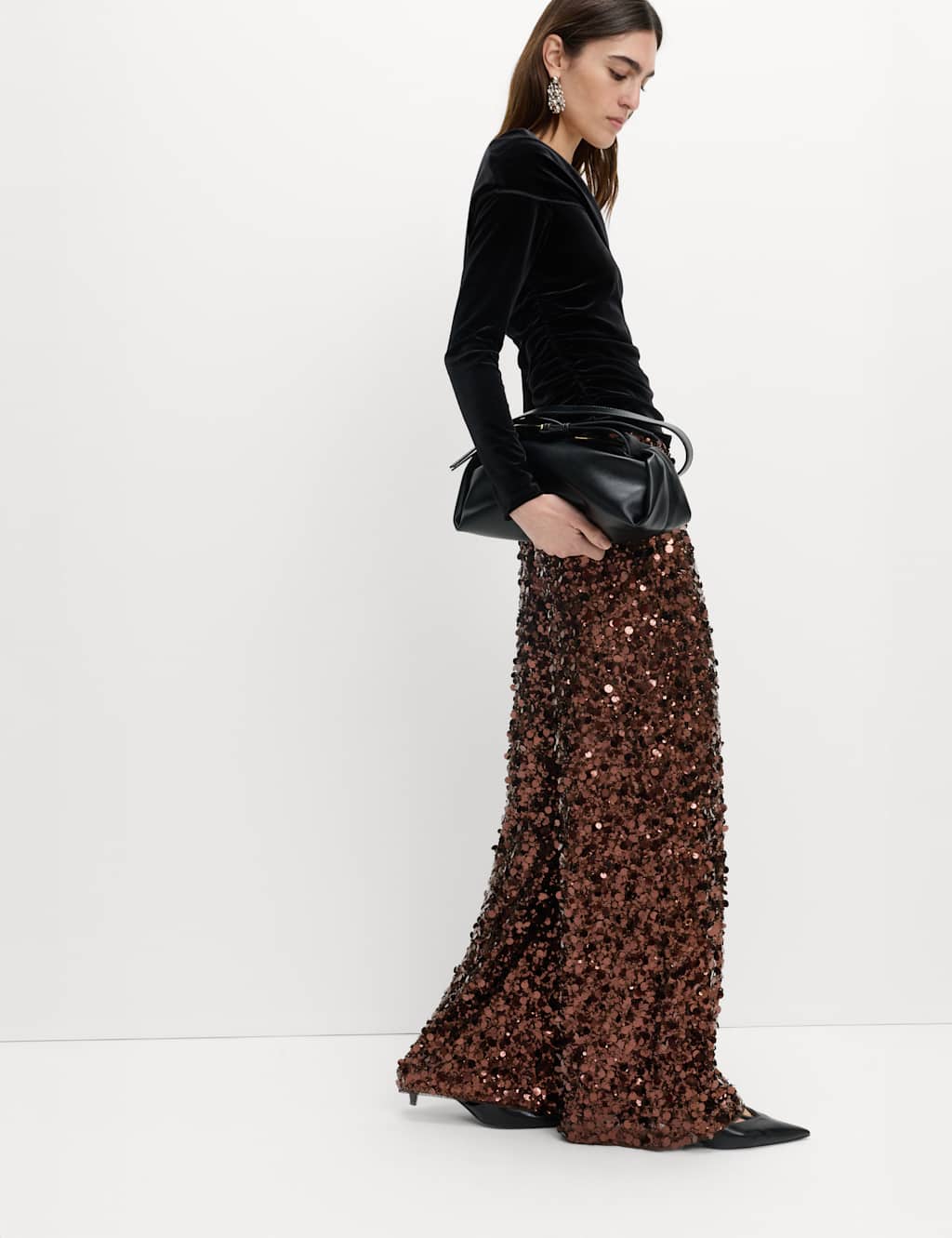 M&S Sequin Wide Leg Trousers Chocolate