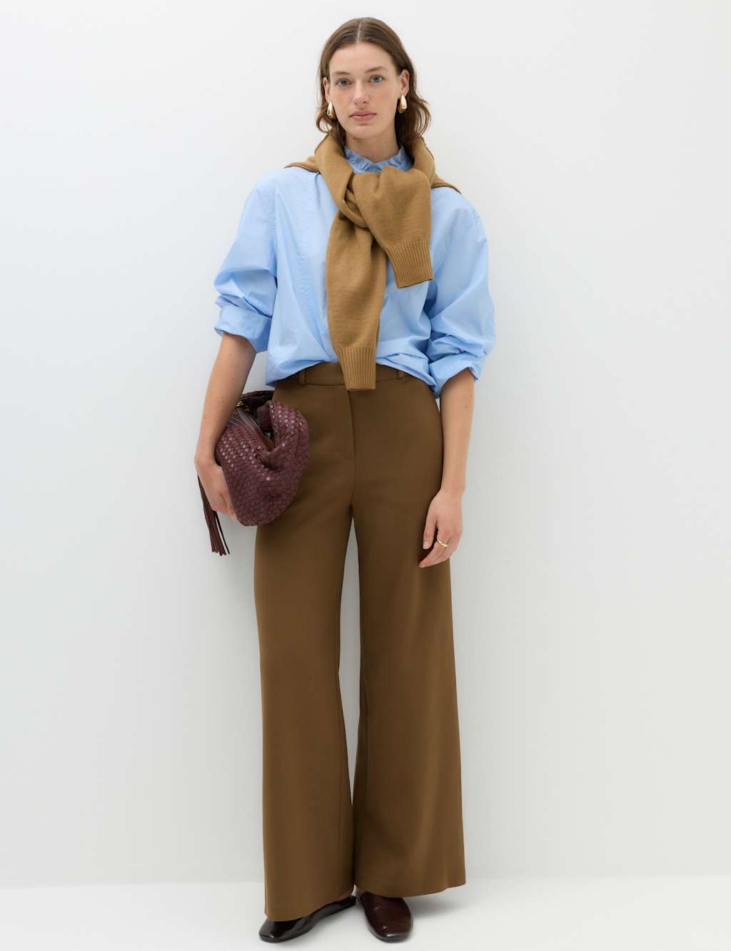 M&S Women's Tailored Side Tab Wide Leg Trousers - 20 - Moss